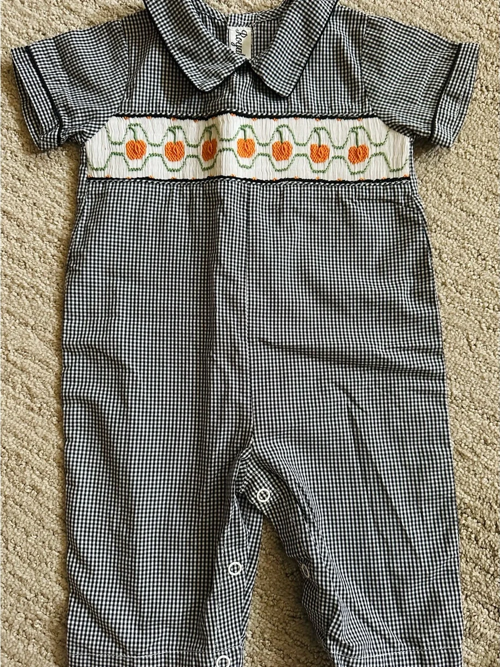 Royal Child Black Gingham One-Piece with Pumpkin Smocking